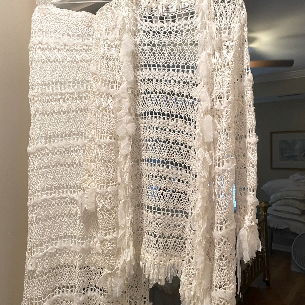 M Nicole Evening -white skirt w/ jacket/sweater top.